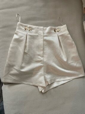 Topshop Cream High-Waist Shorts with Gold Buttons
